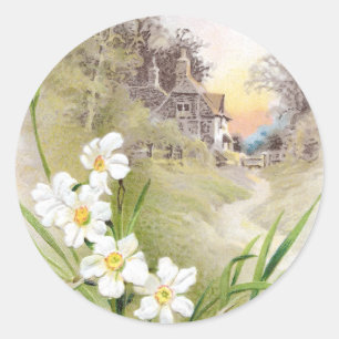 Weiße Osterglocken Vintage Ostern Runder Aufkleber