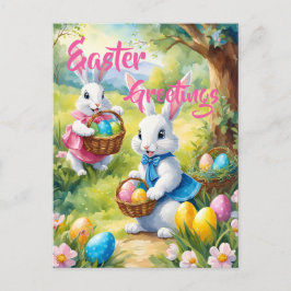 Weiße Osterkaninchen mit bunten Eiern Postkarte