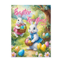 Weiße Osterkaninchen mit bunten Eiern