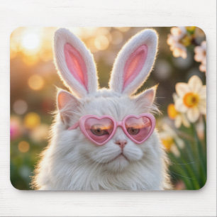 Weiße Osterkatze mit Hasenohren Mousepad