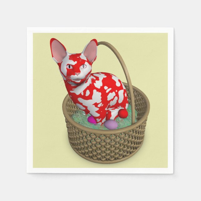 Weiße Osterkatze Serviette (Vorderseite)