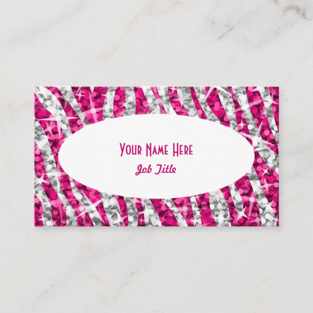 Weiße ovale Visitenkarte des Glitzzebra-Rosas (Vorderseite)