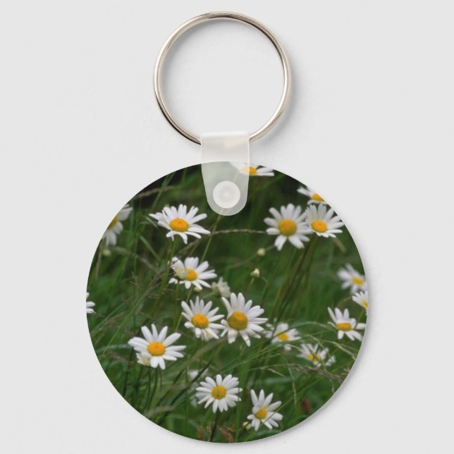 weiße Oxeye-Blume Schlüsselanhänger (Vorderseite)
