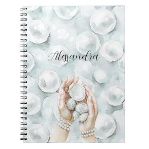 Weiße Ozean-Meeresgischtblaue Muscheln Perlen Notizblock