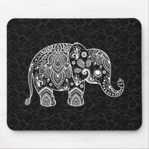 Weiße Paisley-Blumen-Elefanten-Illustration Mousepad