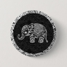Weiße Paisley Elephant Black Damasks Hintergrund Button