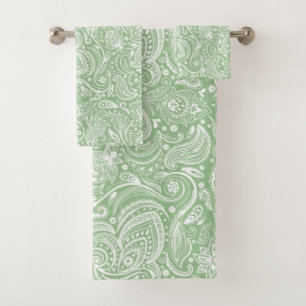 Weiße Paisley-Muster auf weißem Hintergrund Badhandtuch Set