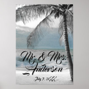 Weiße Palm-Kokosnusswand Strand Elegante Hochzeit Poster