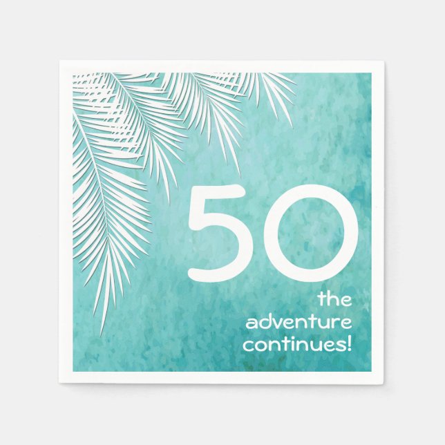 Weiße Palme auf Ocean Türkise Blue Birthday Serviette (Vorderseite)