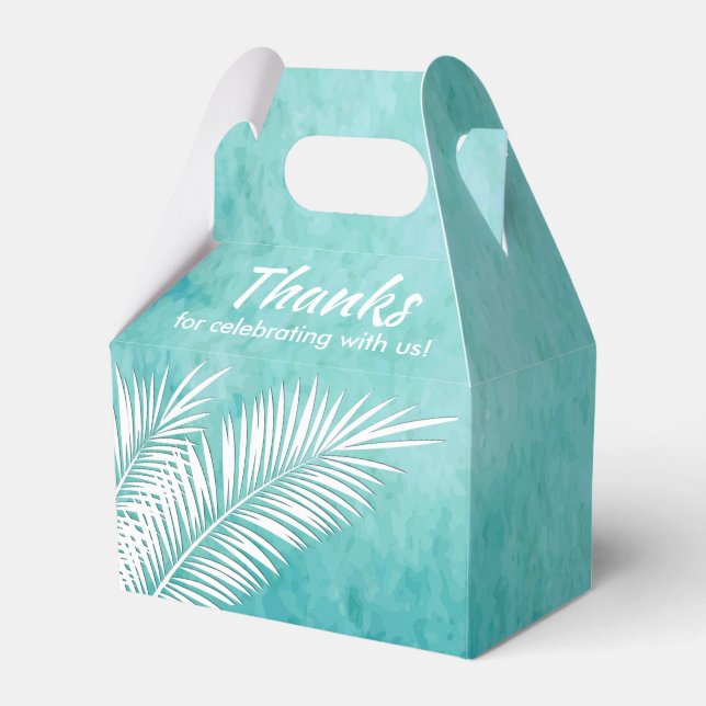 Weiße Palmen auf türkisfarbenen Ocean-Gastgeschenk Geschenkschachtel (Vorderseite)