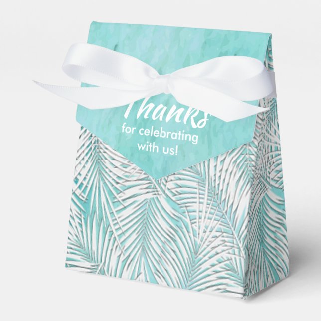 Weiße Palmen auf türkisfarbenen Ocean-Gastgeschenk Geschenkschachtel (Vorderseite)
