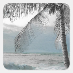 Weiße Palmen-Kokospalme Elegante Strandhochzeit Quadratischer Aufkleber