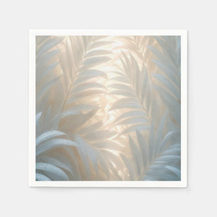 Weiße Palmwedel in blassen Farben, Aquarell Serviette