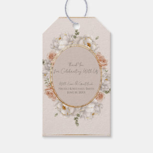 Weiße Päonie & Blush-Rosen-Blumenhochzeit  Geschenkanhänger