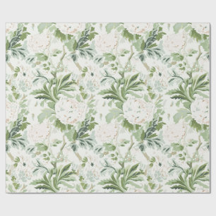 Weiße Päonien-Blüten, Salbei und Moosgrün Geschenkpapier