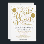 Weiße Party Einladung Das ganze weiße Party lädt e<br><div class="desc">Diese unterhaltsame weiße Party Einladung besticht durch goldene Glitzer-Ballons und Sterne. Es verfügt über einen eleganten und skurrilen Flair mit einer stilvollen Note. Ihr Gast der Ehre Liebe diese All White Geburtstag-Party Einladung. Nicht nur zum Geburtstag, sondern perfekt für den 21. 30. 35. 40. 45. 50. 60. 65. 75. 75....</div>