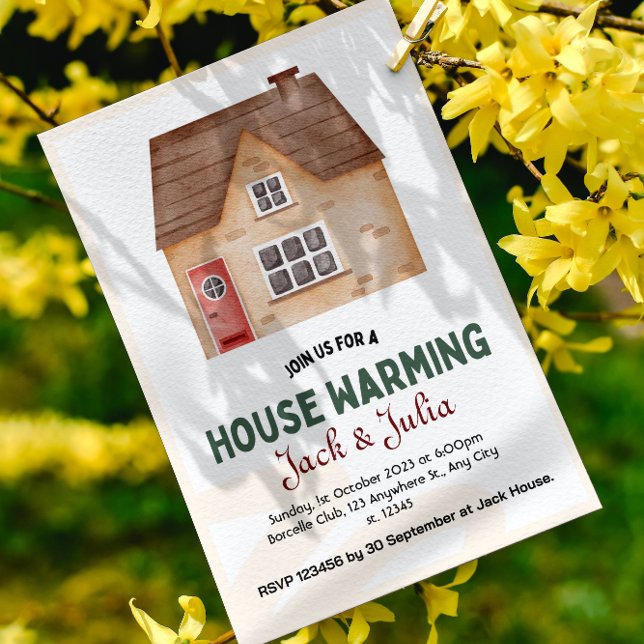 Weiße Party Einladung für den Hausbau in Beige (Von Creator hochgeladen)