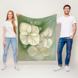 Weiße Pastelle Hydrangea Blütencreme Fleecedecke
