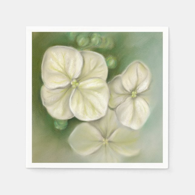 Weiße Pastelle Hydrangea Blütencreme Serviette (Vorderseite)