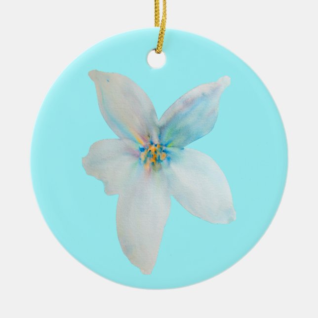 Weiße pastellfarbene Blume Aquarell Keramik Ornament (Vorne)