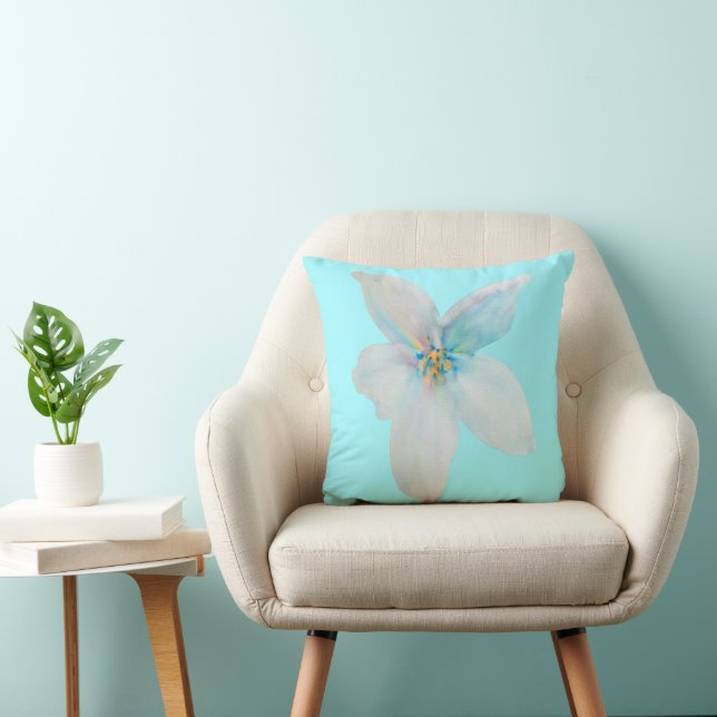 Weiße pastellfarbene Blume Aquarell Kissen (Stuhl )