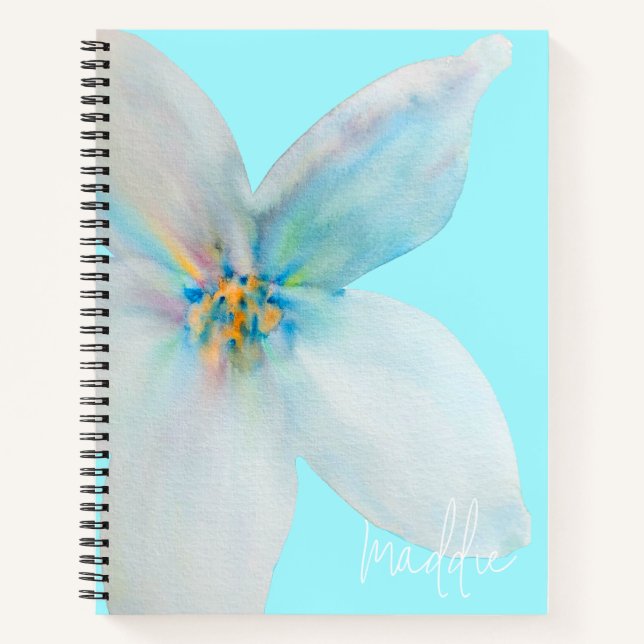Weiße pastellfarbene Blume Aquarell Notizbuch (Vorderseite)