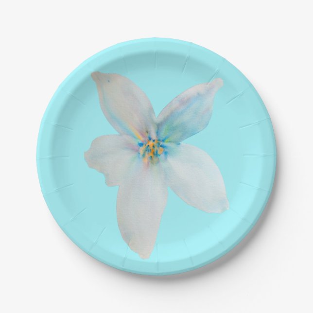 Weiße pastellfarbene Blume Aquarell Pappteller (Vorderseite)