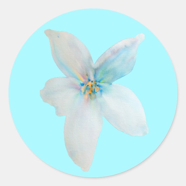 Weiße pastellfarbene Blume Aquarell Runder Aufkleber (Vorderseite)
