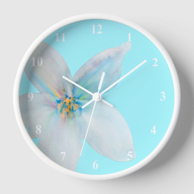 Weiße pastellfarbene Blume Aquarell Uhr (Vorderseite)