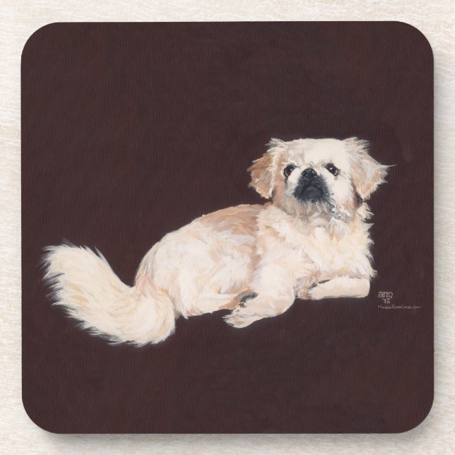 Weiße Pekingese Getränkeuntersetzer (Vorderseite)