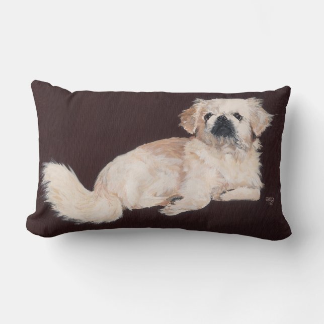 Weiße Pekingese Hundskissen Lendenkissen (Vorderseite)
