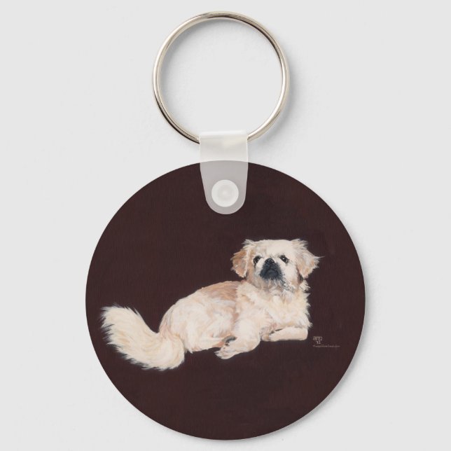 Weiße Pekingese Schlüsselanhänger (Vorderseite)