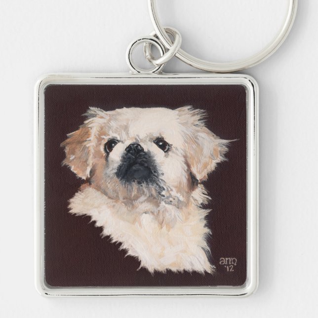 Weiße Pekingese Schlüsselanhänger (Vorne)