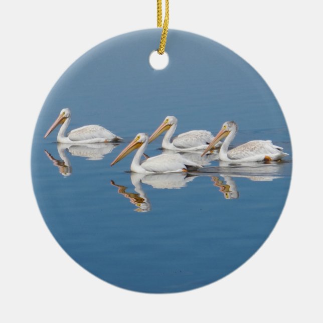 Weiße Pelikane auf Barr See Keramikornament (Vorne)