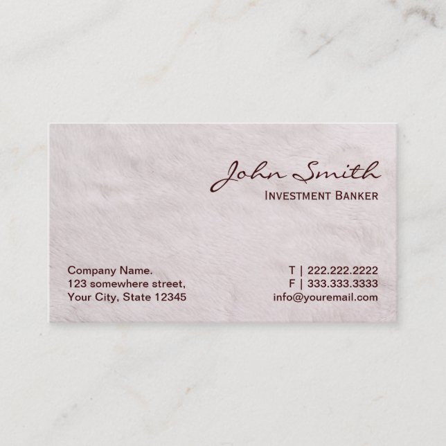 Weiße Pelz-Investmentbanker-Visitenkarte Visitenkarte (Vorderseite)