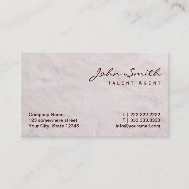 Weiße Pelz-Talent-Agent-Geschäfts-Karte Visitenkarte (Vorderseite)