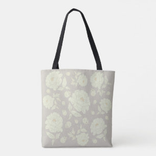 Weiße Peonies Grau Hintergrund Tasche