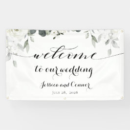 Weiße Peony Greenery Willkommen bei unserer Hochze Banner