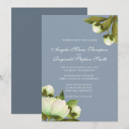 Weiße Peonys mit Dusty Blue Einladung