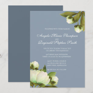 Weiße Peonys mit Dusty Blue Einladung