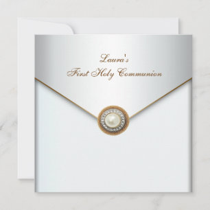 Weiße Perle Gold Mädchen erste heilige Kommunion Einladung