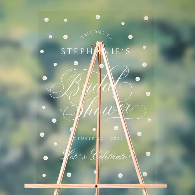 Weiße Perlen Brautparty Begrüßung Akryllisches Zei Acrylschild (Neutral)