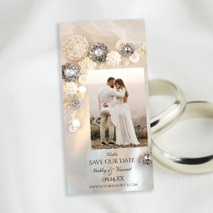 Weiße Perlen-Diamantknöpfe Hochzeit Termin vormerk Save The Date