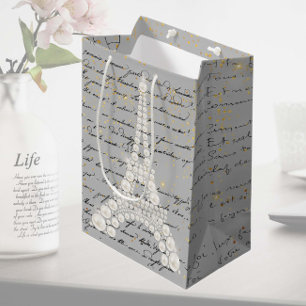 Weiße Perlen Eiffelturm Mittlere Geschenktasche Geschenktüte