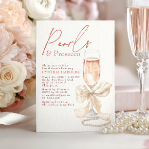 Weiße Perlen & Prosecco Rosé Brautparty Einladung