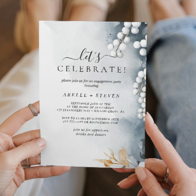 Weiße Perlen und blumenreiche Engagement Einladung (Von Creator hochgeladen)