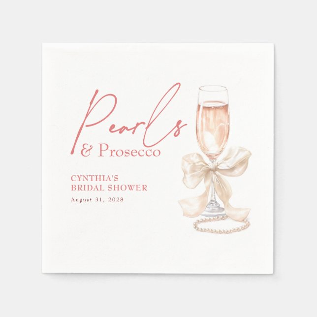 Weiße Perlen und Prosecco Brautparty Serviette (Vorderseite)