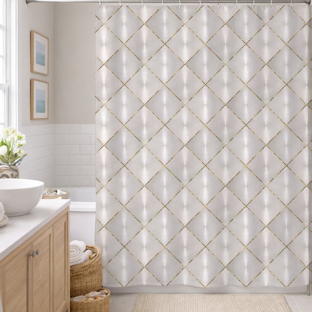 Weiße Perlmutter mit Gold Duschvorhang (Von Creator hochgeladen)