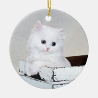 Weiße Perserkätzchen Keramik Ornament