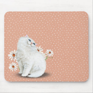 Weiße Perserkatze auf Button-Punktmuster Mouse Pad Mousepad